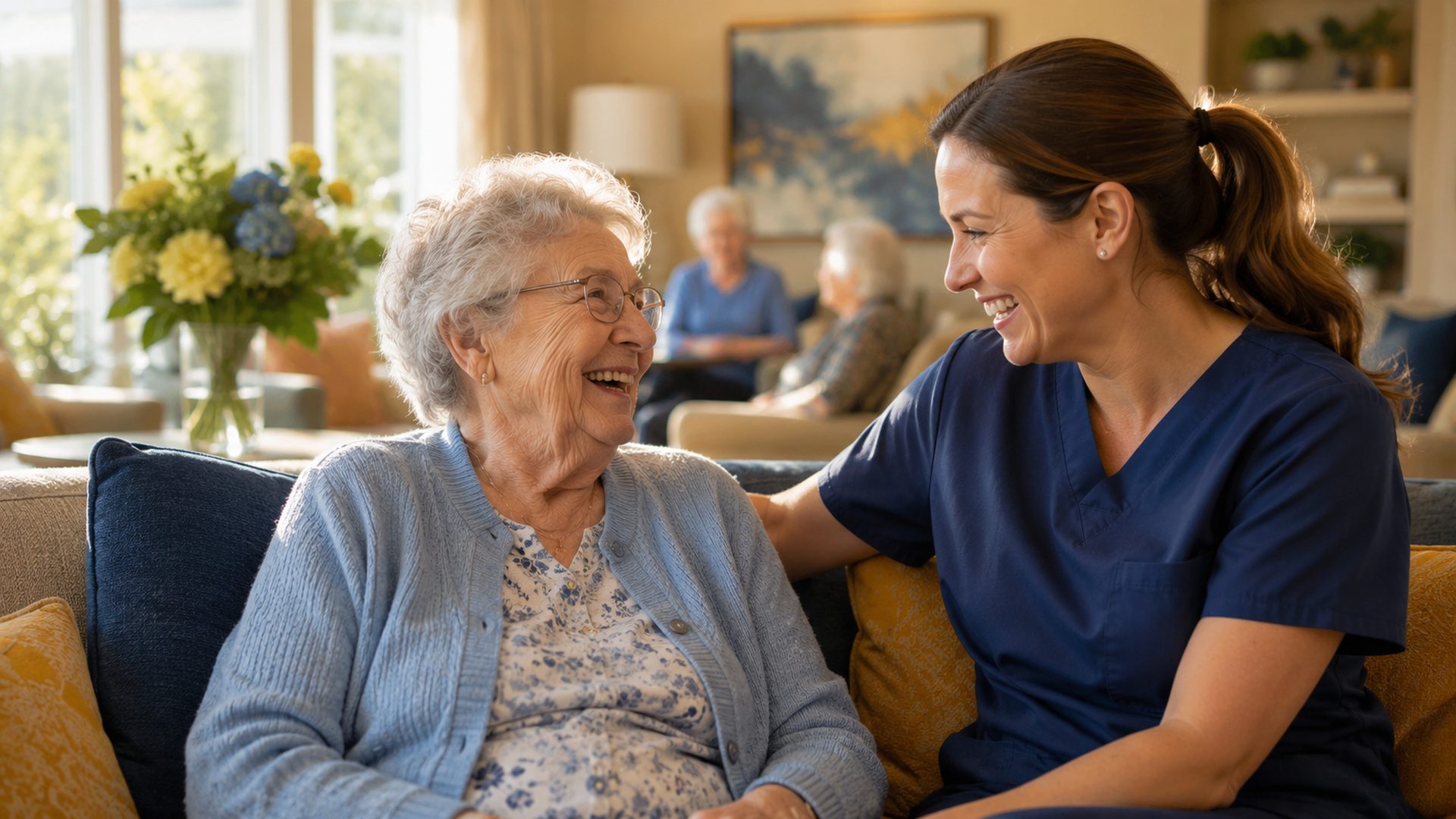 Residents and caregivers sharing a bright moment at Rest Haven, a skilled nursing facility in York PA