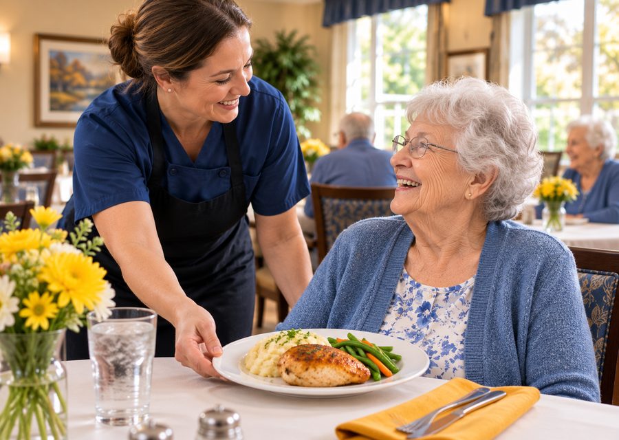 Fresh home-cooked meal served restaurant-style in a Rest Haven café